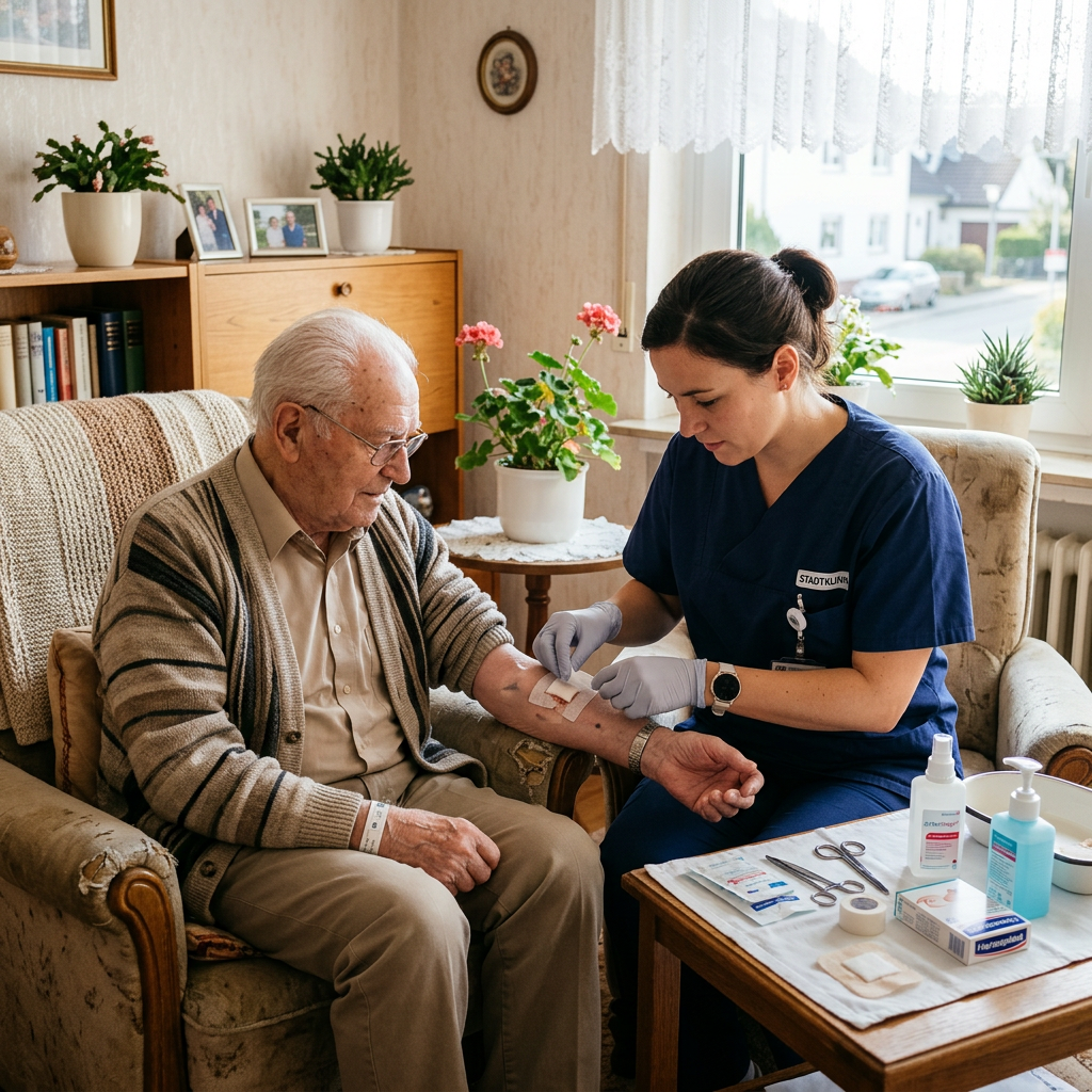 Pflegekraft bei professioneller Wundversorgung